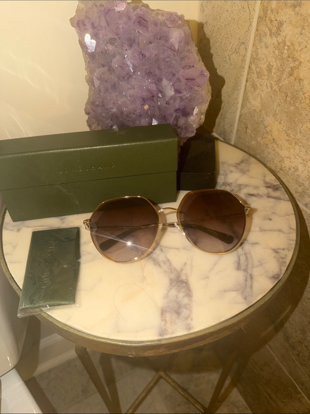 Brand New In Case Longchamp Gold Aviator Havana Gradient Sunglasses